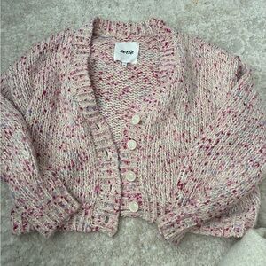 aerie Pink Marled V-Neck Button Cardigan